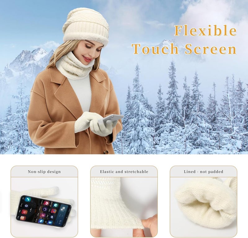 MAYLISACC Winter Knit Beanie Hat Neck Warmer Scarf and Touch Screen Gloves Set 3 Pcs Fleece Lined Skull Cap for Men Women - Image 5